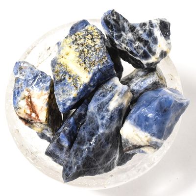 30PCs Blue Black White Sodalite Rough Stones UV Reactive Natural Gemstone Quartz Crystal Mineral Raw Specimens - Brazil