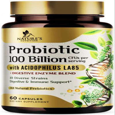 Probiotics 100 Billion CFU - 10 Strains + Prebiotic - Digestive Health, Gut & Immune Support for Women & Men - Supports Occasional Constipation, Gas & Bloating - Shelf Stable Bottled USA - 60 Capsules