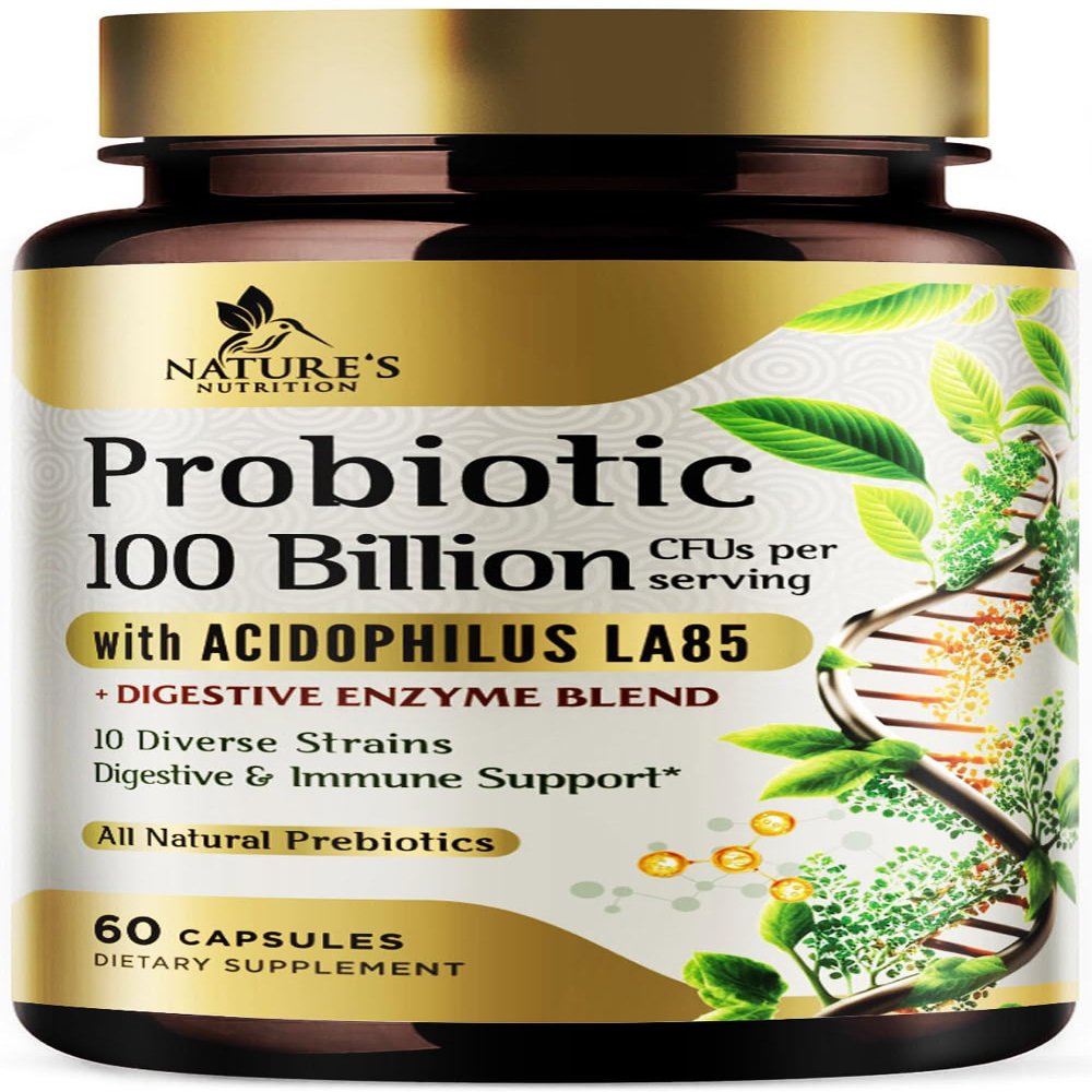 Probiotics 100 Billion CFU - 10 Strains + Prebiotic - Digestive Health, Gut & Immune Support for Women & Men - Supports Occasional Constipation, Gas & Bloating - Shelf Stable Bottled USA - 60 Capsules