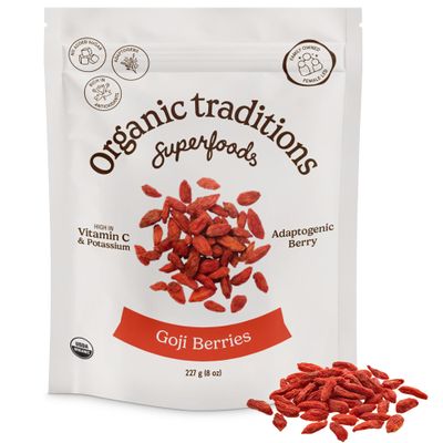 Organic Traditions Dried Goji Berries, Organic Whole Superfruit Snack, 8oz