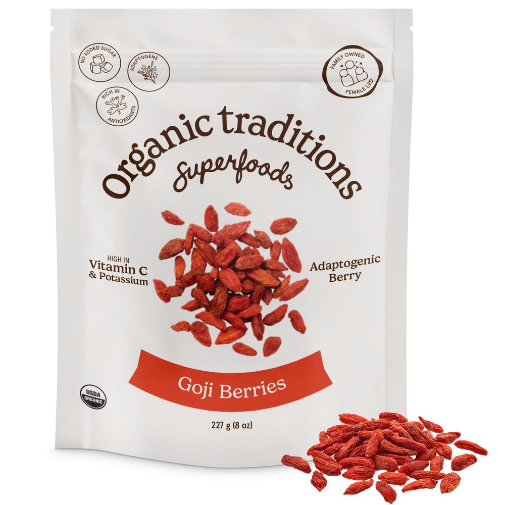Organic Traditions Dried Goji Berries, Organic Whole Superfruit Snack, 8oz
