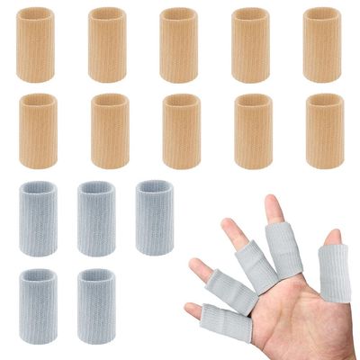 20 PCS Finger Sleeves Protectors, Sport Finger Sleeves Thumb Brace Support Finger Brace Elastic Thumb Sleeves for Relieving Pain Arthritis Trigger Finger(Skin tone Grey)