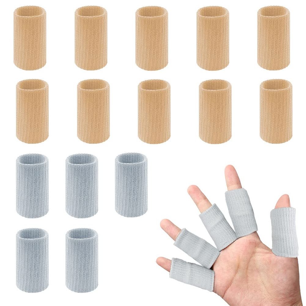 20 PCS Finger Sleeves Protectors, Sport Finger Sleeves Thumb Brace Support Finger Brace Elastic Thumb Sleeves for Relieving Pain Arthritis Trigger Finger(Skin tone Grey)