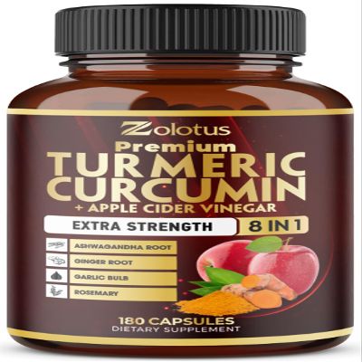 7 in 1 Turmeric Curcumin + Apple Cinder Vinegar Capsules, 6 Month Supply with Ashwagandha, Ginger, Garlic Bulb, 180 Capsules