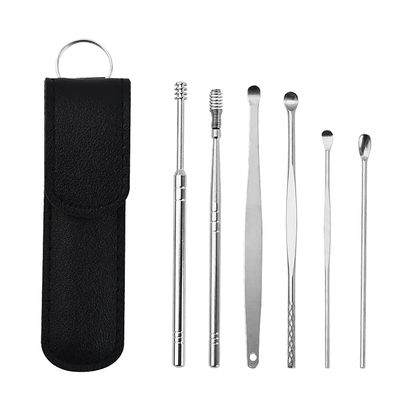 LBXB Innovative Spring Ear Wax Cleaner Tool 6 Pcs/Set,Earwax Removal Kit,Ear Curette Ear Remover Tool,Ear Care Products,Unisex Stainless Steel Ear Curette Cleansing (Black)