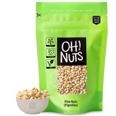 Oh! Nuts Pine Nuts (Pignolias) - 8oz Bag of Bulk Fresh Raw Pine Nuts for Baking, Snacking, Salads & Pesto - Keto-Friendly, Vegan, Sugar-Free & Kosher Healthy Nuts - Pignoli Packed with Protein