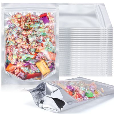 200 Pcs Resealable Bags Food Storage Sealable Bags for Packaging Clear Window Polyester Film pouch with Aluminum Foil Back Stand up Reusable Pouch for Small Business Party Favor(5.51 x 7.87 Inch)