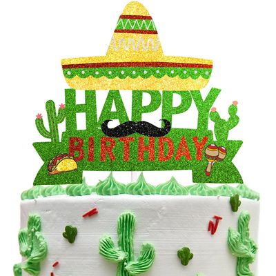 Cactus Cake Topper Mexico Fiesta Theme Birthday Party Decoration Supplies,Kids Boy Girl Party Decor Supplies