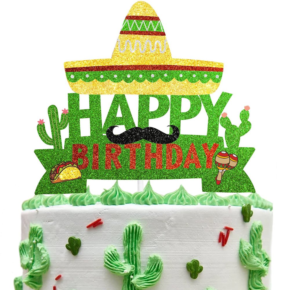 Cactus Cake Topper Mexico Fiesta Theme Birthday Party Decoration Supplies,Kids Boy Girl Party Decor Supplies