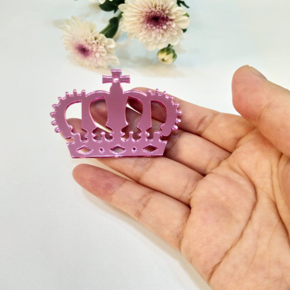12PCS Mirror Cake Charm, Acrylic Cupcake Charm,Crown Cake Topper,Princess Themed Topper Princess Cupcake Topper (Rose Mirror)