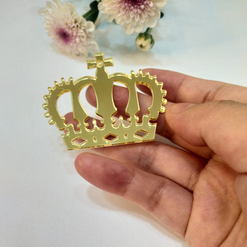12PCS Mirror Cake Charm, Acrylic Cupcake Charm,Crown Cake Topper,Princess Themed Topper Princess Cupcake Topper (Gold Mirror)