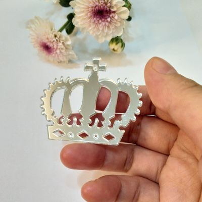 12PCS Mirror Cake Charm, Acrylic Cupcake Charm,Crown Cake Topper,Princess Themed Topper Princess Cupcake Topper (Silver Mirror)