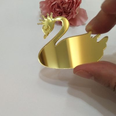 12PCS Mirror Cake Topper, Acrylic Cupcake Charm, Swan Cake Topper,Princess Themed Topper Princess Cupcake Topper (Gold Mirror)
