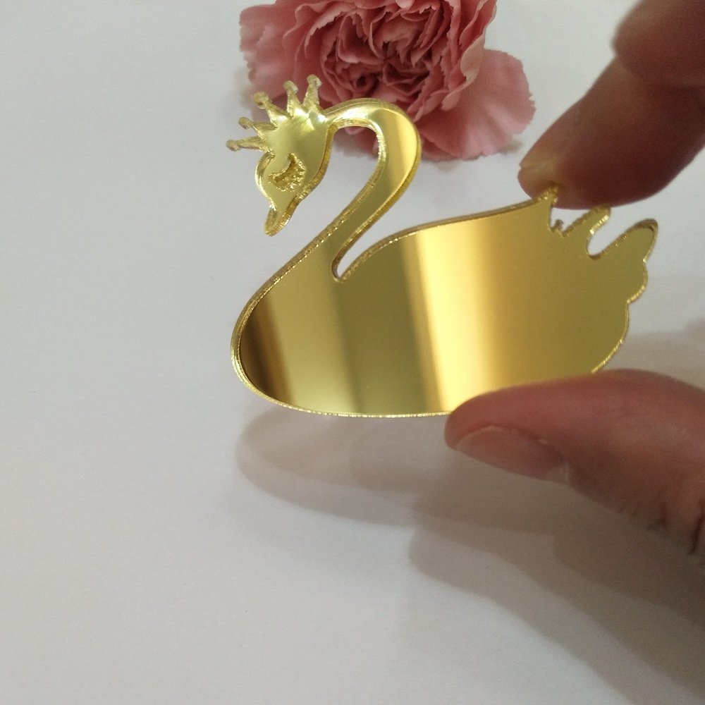 12PCS Mirror Cake Topper, Acrylic Cupcake Charm, Swan Cake Topper,Princess Themed Topper Princess Cupcake Topper (Gold Mirror)