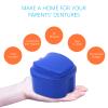 WUMUGE Denture Bath Box Cup, Denture Case with Denture Cleaner Brush Basket Denture Holder for Travel, Retainer Cleaning (Blue) view 3