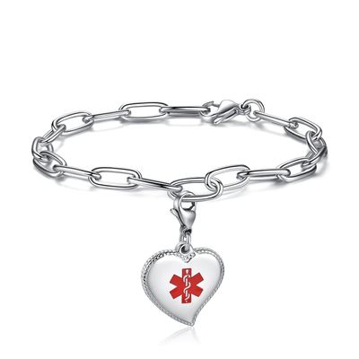 mnmoom Medical Alert Bracelets for Women with stainless steel heart medical id charm pre engraved EPILEPSY (Chic chain)