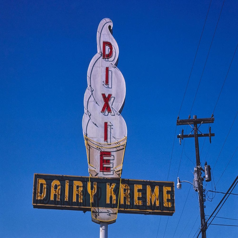 LIVESTOCK Classic Prints Gallery Vintage Wall Art Americana Dixie Dairy Kreme Ice Cream Sign Rt. 79 in Leeds, Alabama by John Margolies, Roadside America Poster, 5.5x8 print 9.5x12 Black frame