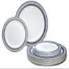 " OCCASIONS" 100 Plates Pack,(50 Guests) Heavyweight Premium Wedding Party Disposable Plastic Plates Set -50 x 10.5'' Dinner + 50 x 7.5'' Salad/Dessert (Louvre in Metallic Blue) view 1