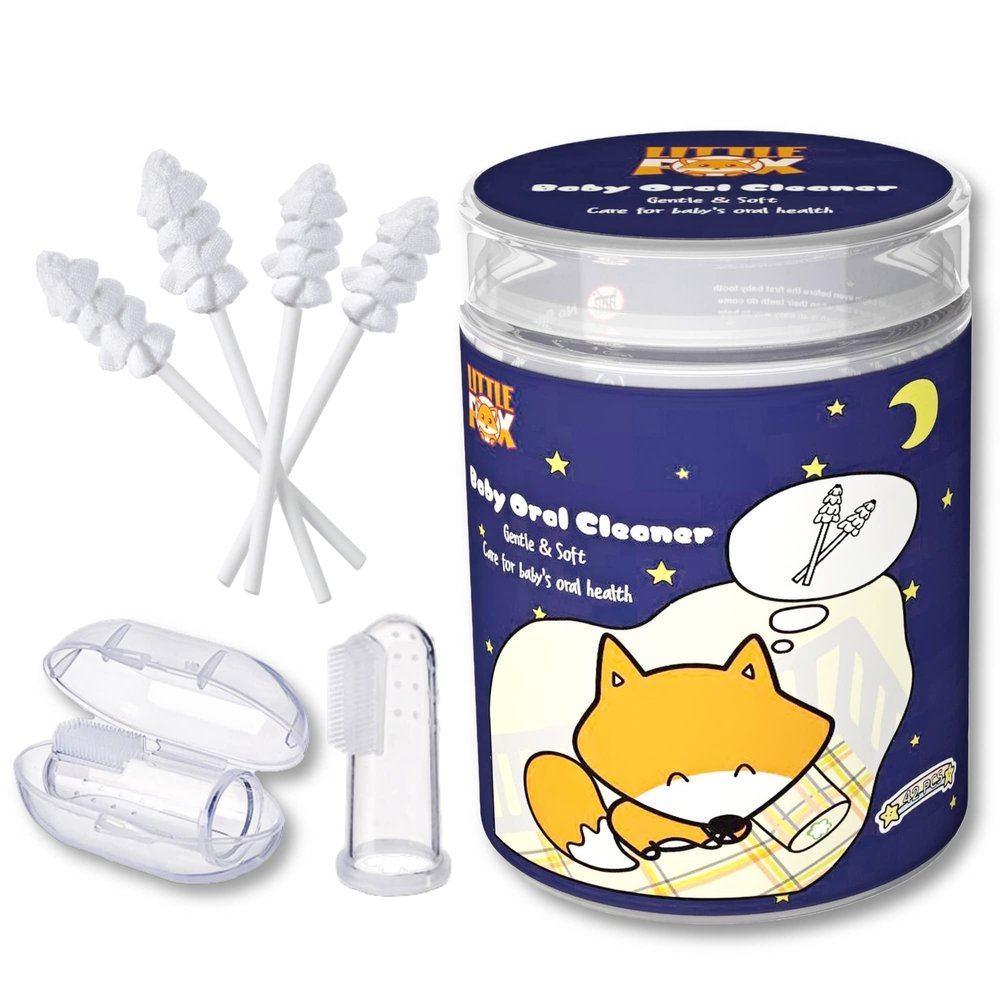 Little Fox Baby Oral Cleaner 42Pcs [Upgrade Designed] +1pc Free Finger Toothbrush with Case, Tongue, Mouth and Gums Cleaner, Newborn Toothbrush, Infant Oral Care and Cleaning for 0-36 Month Baby