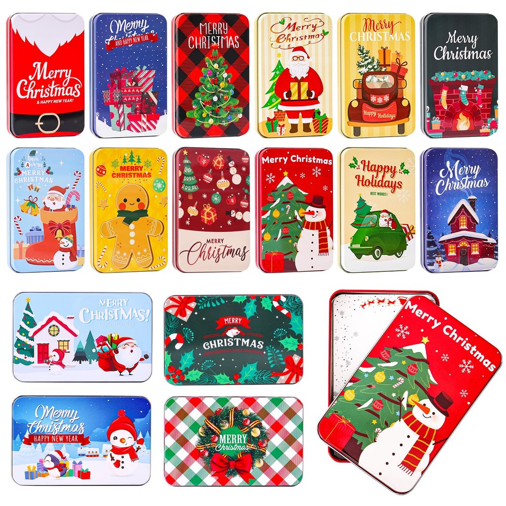 MGparty 16 PCS Christmas Gift Card Tin Holder Boxes Unique Gift Card Tin Boxes Holders with Lids for Christmas Holiday Gift Box Set, Xmas Party Favors