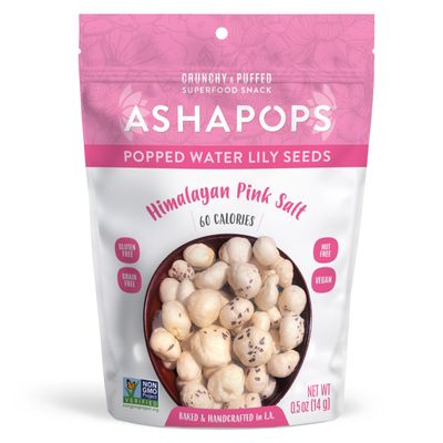 AshaPops Himalayan Pink Salt Flavored Popped Water Lily Seeds, 0.5 oz (Pack of 1) - Gluten-Free, Vegan, Paleo, Nut-Free, Corn-Free, Soy-Free, Non-GMO, Delicious Plant-Based Crunchy Snack