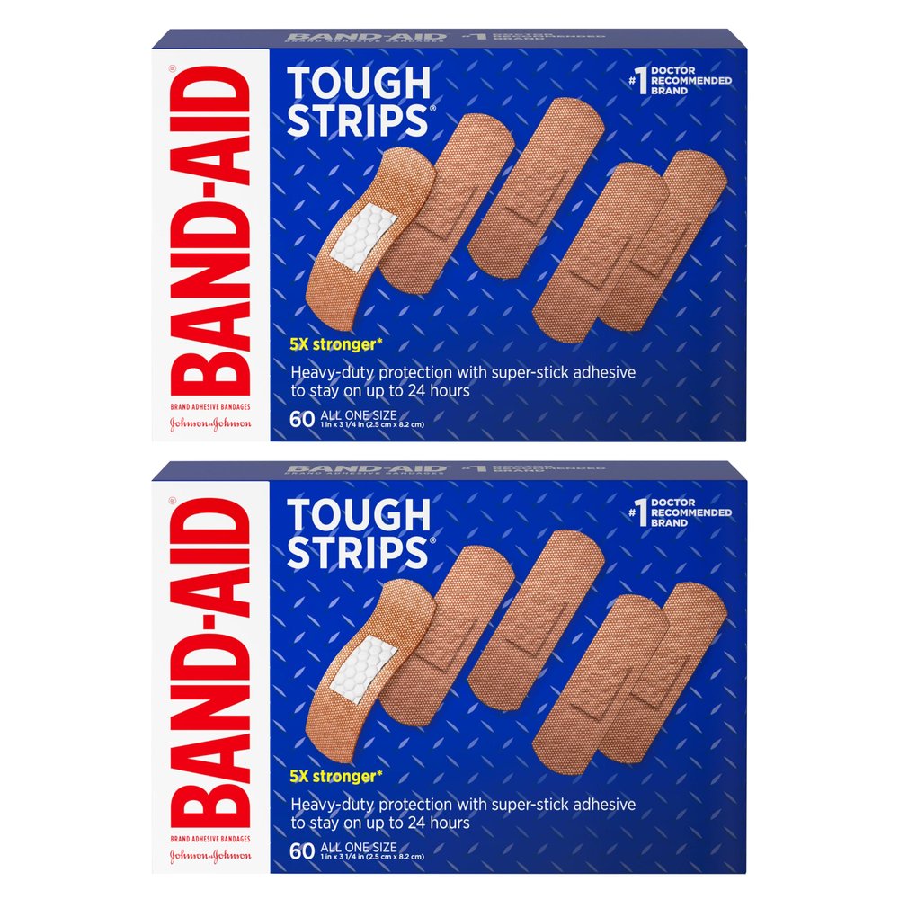 BAND-AID Brand Tough Strips Adhesive Bandages for Wound Care, Durable Protection for Minor Cuts and Scrapes, All One Size, 2 Pack