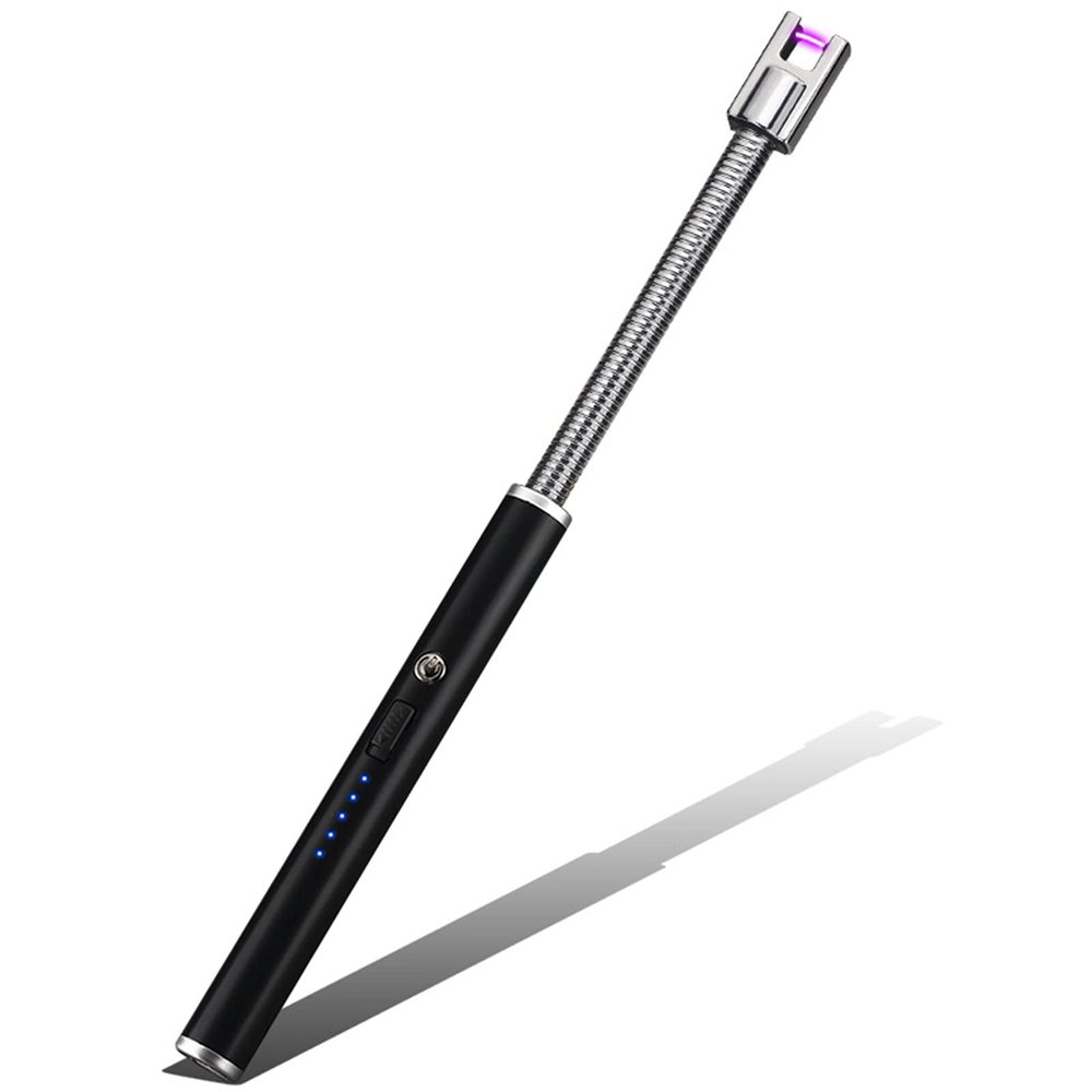 Windproof Lighters Long Lighters USB Rechargeable Lighter Easy to Use Lighter Flameless Lighters Portable Camping BBQ Kitchen,Black