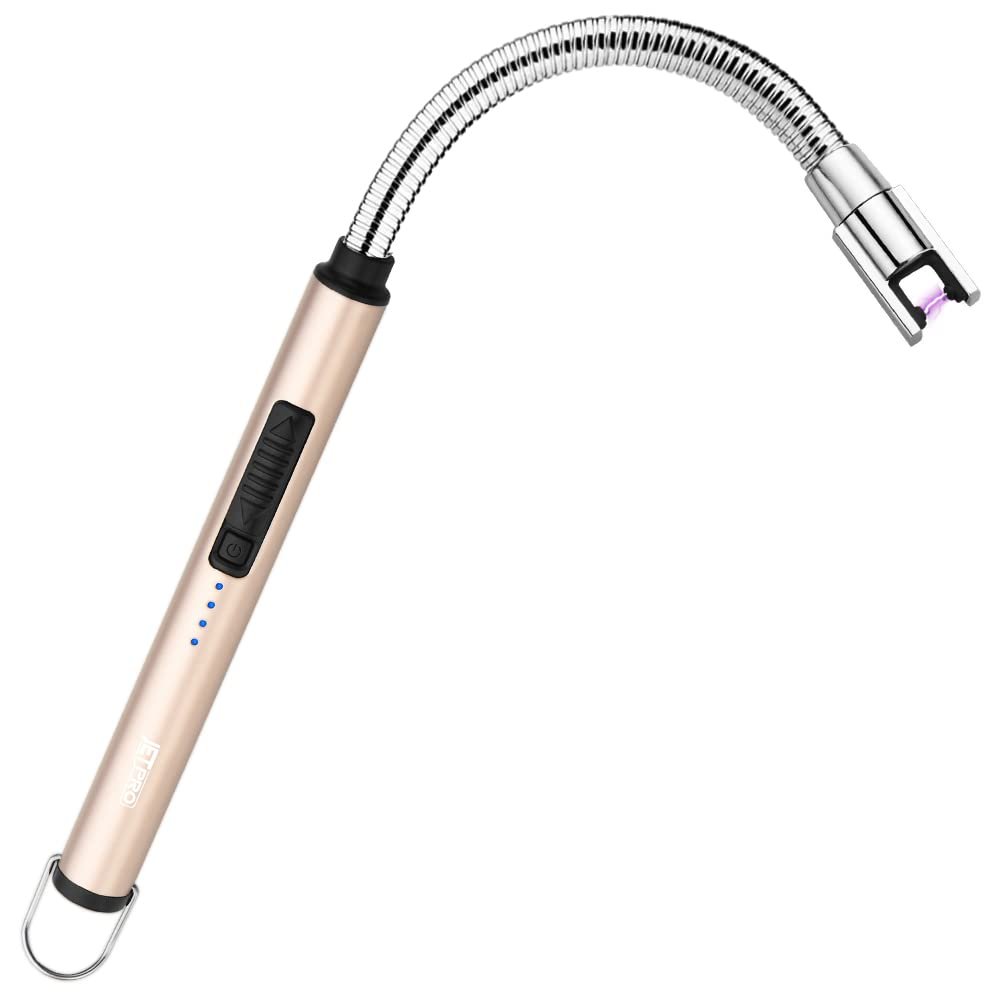 JETPRO Candle Lighters USB Rechargeable Arc Electric Lighter with 360 Flexible Neck for Candle BBQ Camping (Gold)