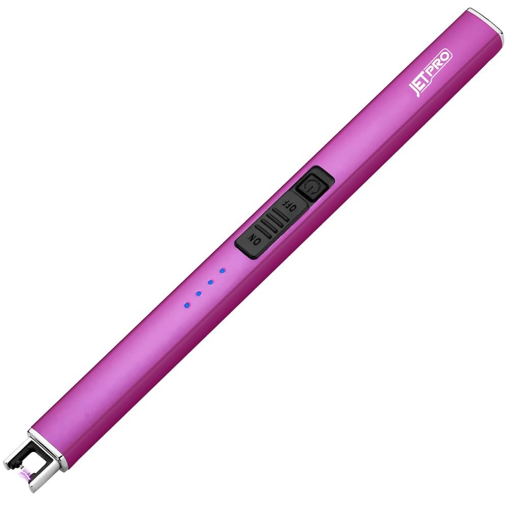 JETPRO Electric Arc Windproof Lighter Flameless USB Rechargeable Lighter with Safety Lock for Candle BBQ Camping (Purple)