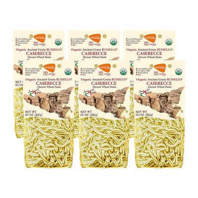 6 PACKS ORGANIC ITALIAN SEMI WHOLE DURUM WHEAT CASERECCE PASTA  Sicilian Ancient Grain Russello Vegan Pasta Crafted in Italy. LOW-GLUTEN INDEX. Has 6X More Fiber and Protein than Popular Grains