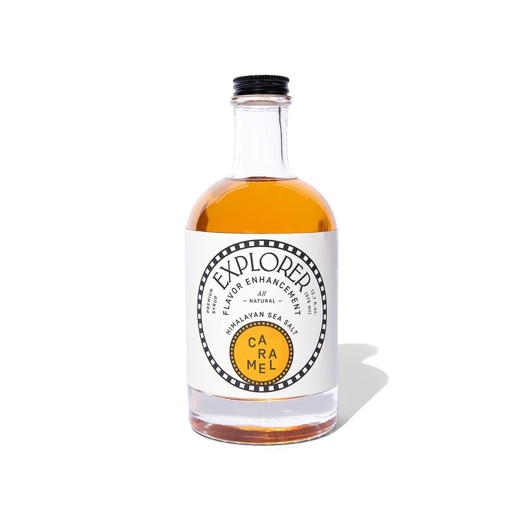 Explorer Caramel Coffee Syrup Flavor, All Natural Gluten Free Flavoring, with Himalayan Sea Salt for Drinks, Lattes, Cocktails & Shakes, 12.7 fl oz