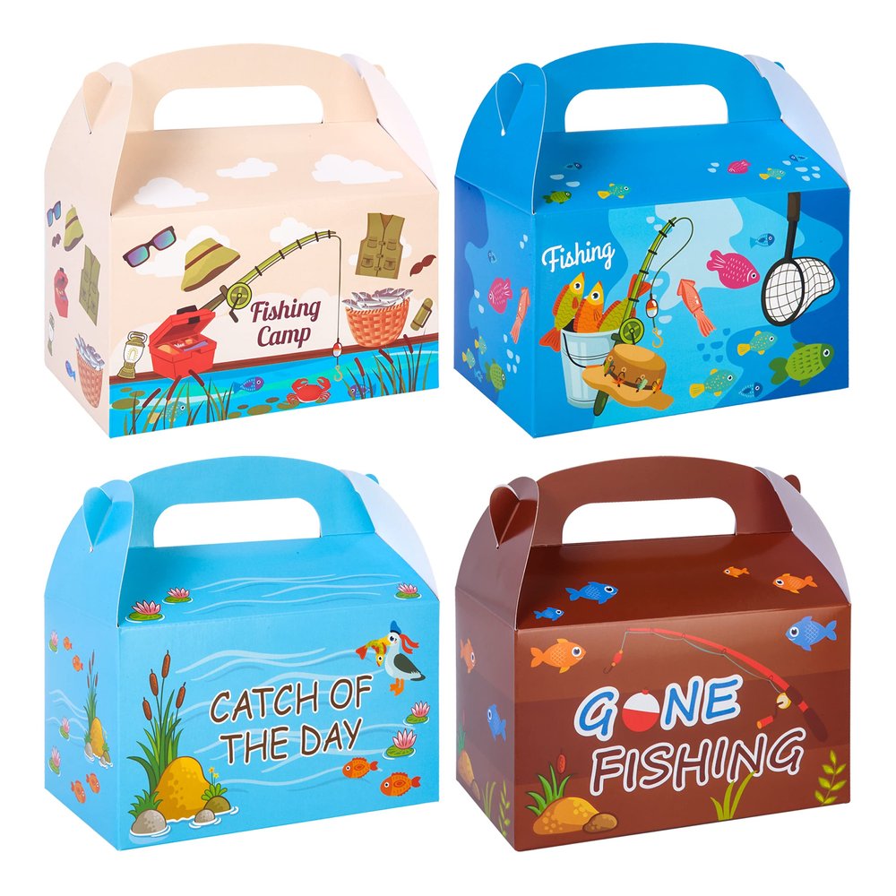 Fishing Birthday Party Supplies Fishing Party Gift Treat Boxes for Gone Fishing Theme Baby Shower Supplies Set of 12