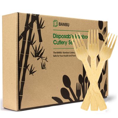 BANBU Bamboo Utensils Disposable- 200PK 6.7" Bamboo Forks Disposable 100% Compostable Biodegradable Renewable Natural Cutlery Fork for Travel/Camping/Wedding/Party