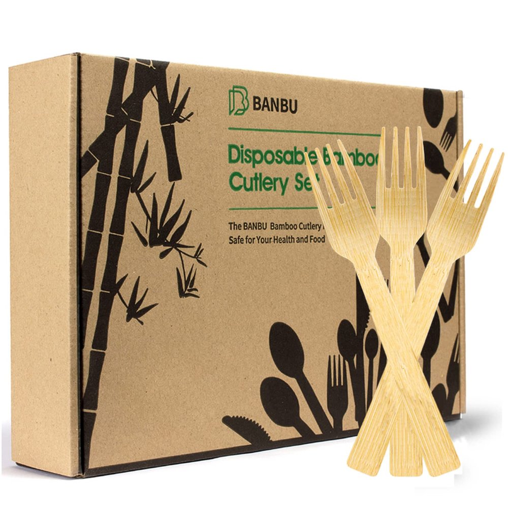 BANBU Bamboo Utensils Disposable- 200PK 6.7" Bamboo Forks Disposable 100% Compostable Biodegradable Renewable Natural Cutlery Fork for Travel/Camping/Wedding/Party