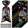 100 Pieces 1980s Party Treat Bags 80s Candy favors Neon Retro 1980s Birthday Cellophane Plastic Goodie Bags with 100 Silver Ties Back to The I Love Retro Themed Decorations for 80s Theme Party view 1