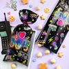 100 Pieces 1980s Party Treat Bags 80s Candy favors Neon Retro 1980s Birthday Cellophane Plastic Goodie Bags with 100 Silver Ties Back to The I Love Retro Themed Decorations for 80s Theme Party view 4