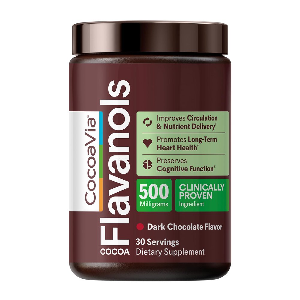 CocoaVia Cardio Health Cocoa Powder, 30 Servings, 500mg Cocoa Flavanols, Support Heart Health, Boost Nitric Oxide, Improve Circulation, Energy, Preworkout, Vegan, Dark Chocolate Cacao