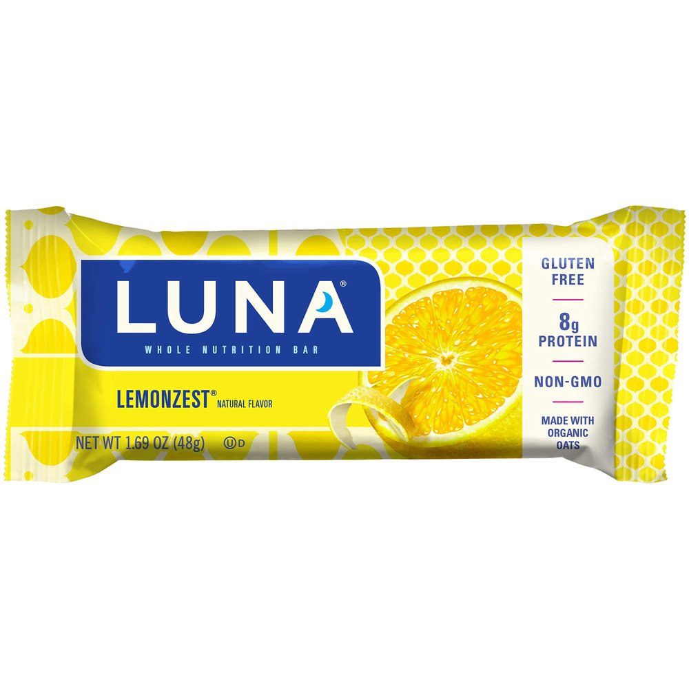 CLIF LUNA Luna BAR - Gluten Free Snack Bars - Lemon Zest -8g of Protein - Non-GMO - Plant-Based Wholesome Snacking - On The Go Snacks (1.69 Ounce Snack Bars, 15 Count) - Pack of 2