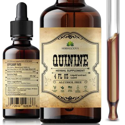Quinine Liquid Extract 4oz Restless Legs Syndrome Relief & Leg Cramps PM Nighttime Cramp Relief All-Natural Cinchona Officinalis Bark Tincture for Cramp Defense, Digestive Health & Immune Support