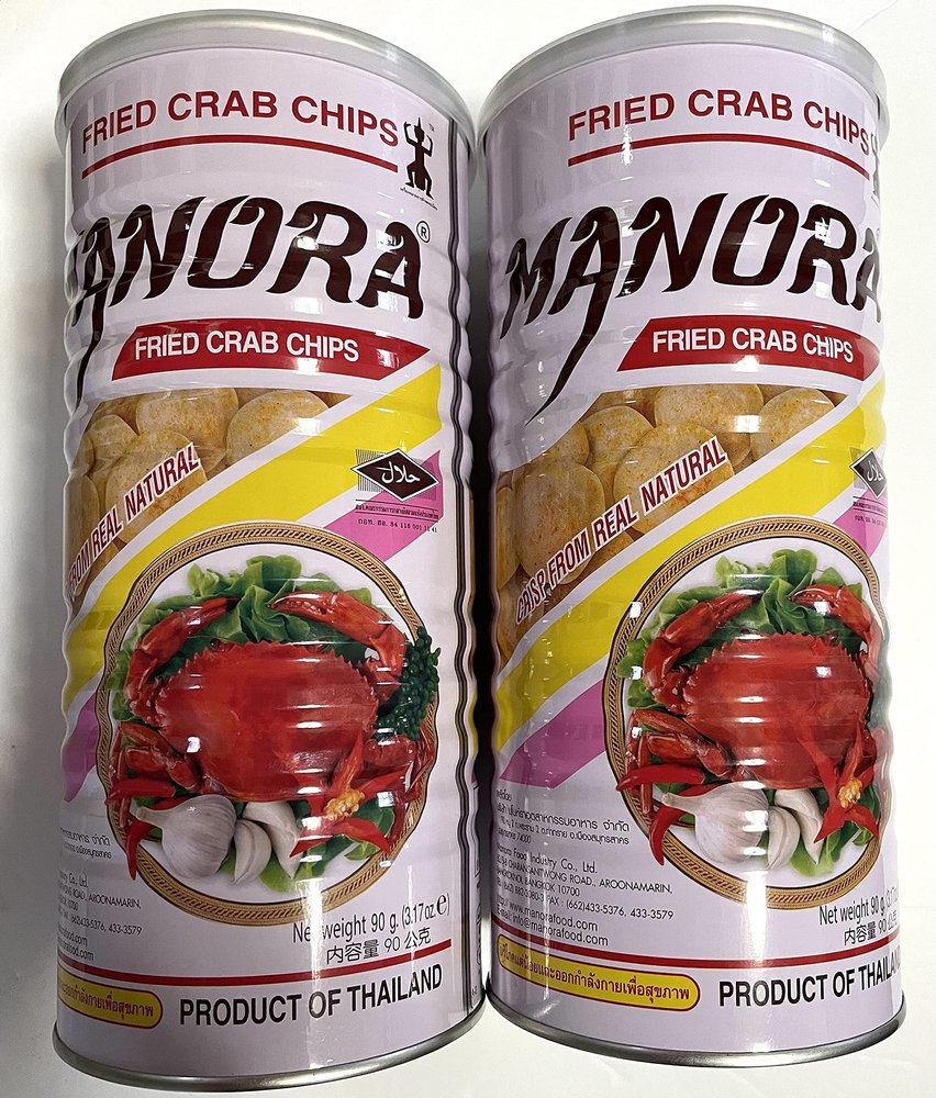 Manora The Original Thai Crab Chips 90 g. (3.17 oz) x 2 Cans, Shipped by Thai Pantry.net