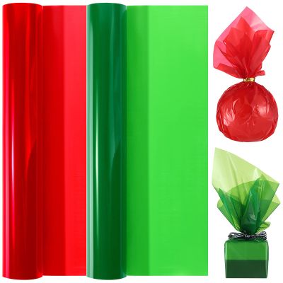 2 Rolls Christmas Cellophane Wrap Roll Green Red Cellophane Wrap 12 in x 49.25 ft Colored Cellophane Wrapping Paper Plastic Wrap for Gift Basket Treats Wrapping Holiday Decoration