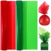 2 Rolls Christmas Cellophane Wrap Roll Green Red Cellophane Wrap 12 in x 49.25 ft Colored Cellophane Wrapping Paper Plastic Wrap for Gift Basket Treats Wrapping Holiday Decoration view 1