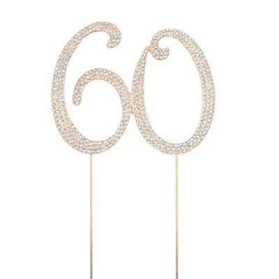 Number 60 Rhinestone Birthday Cake Topper Number Pick 60th Decoration For Anniversary Party Decoration Supply Gold