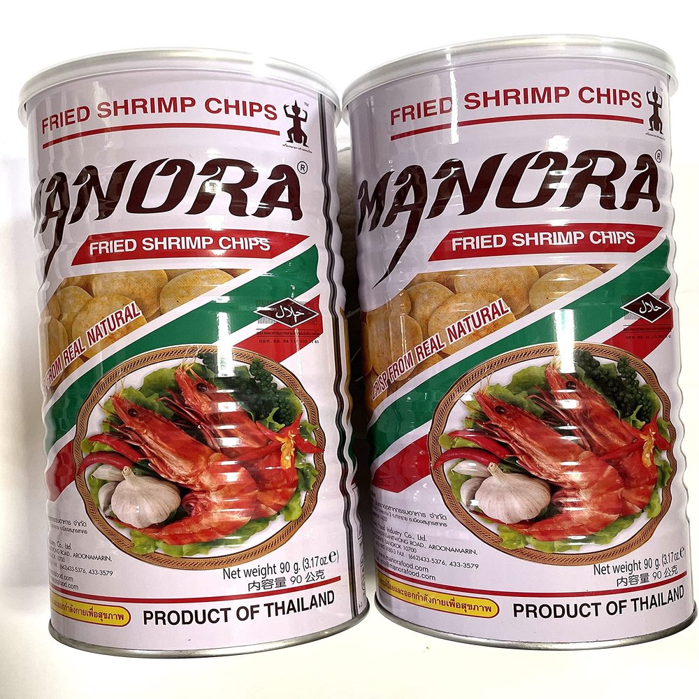 Manora The Original Thai Shrimp Chips 90 g. (3.17 oz) x 2 Cans, Shipped by Thai Pantry.net
