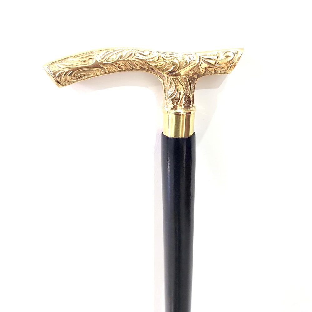 37 Wooden Walking Cane | Walking Stick Beautiful Brass Golden & Black Wooden Head Walking Stick for Men and Women