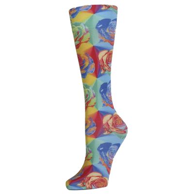 Celeste Stein Therapeutic Graduated Compression Socks, Abstract Roses, 8-15 mmHg Queen Plus Calf