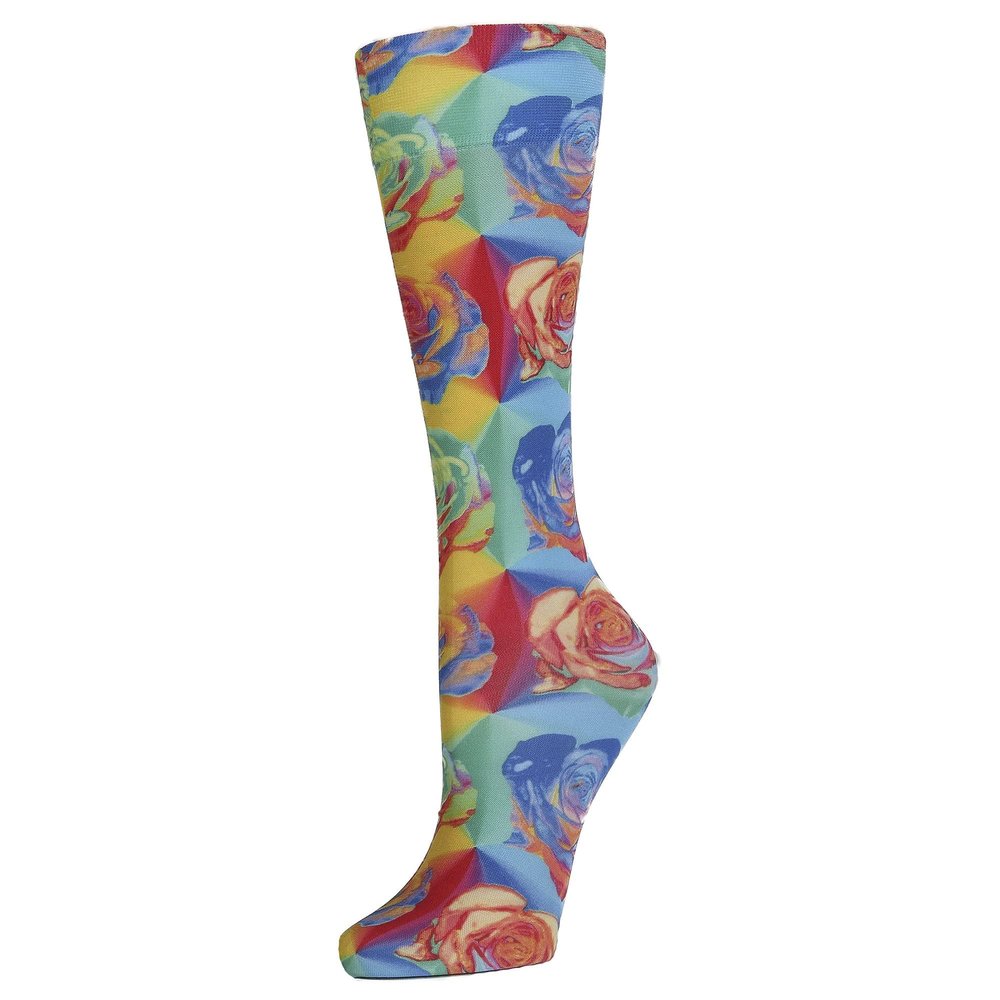 Celeste Stein Therapeutic Graduated Compression Socks, Abstract Roses, 8-15 mmHg Queen Plus Calf