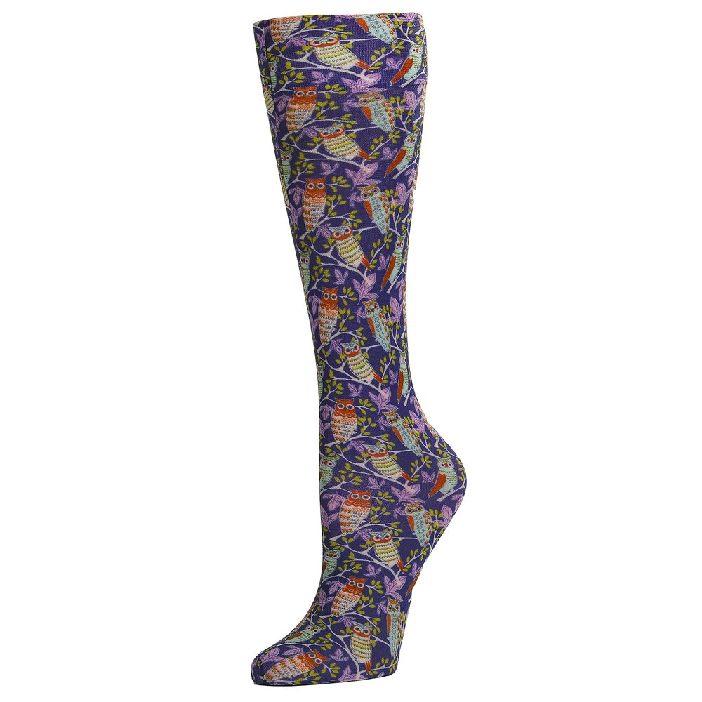 Celeste Stein Therapeutic Graduated Compression Socks, Pastel Owls on Branches, 8-15 mmHg Queen Plus Calf