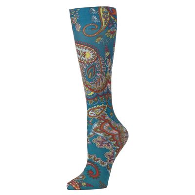 Celeste Stein Therapeutic Graduated Women Compression Socks, Teal Paisley Dance, Diabetic Socks For Womens & Nurses Travel, For Swelling & Improve Circulation In Legs, For 8-15 mmHg Regular Calf