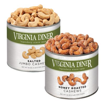 Cashews Duo - Salted and Honey Roasted Jumbo Cashews by Virginia Diner